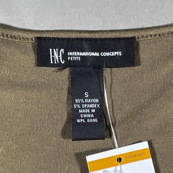 NWT - INC. Camo Green Tank Top Ruffle/Front Elastic Sleeves Size Small - Picture 4 of 11